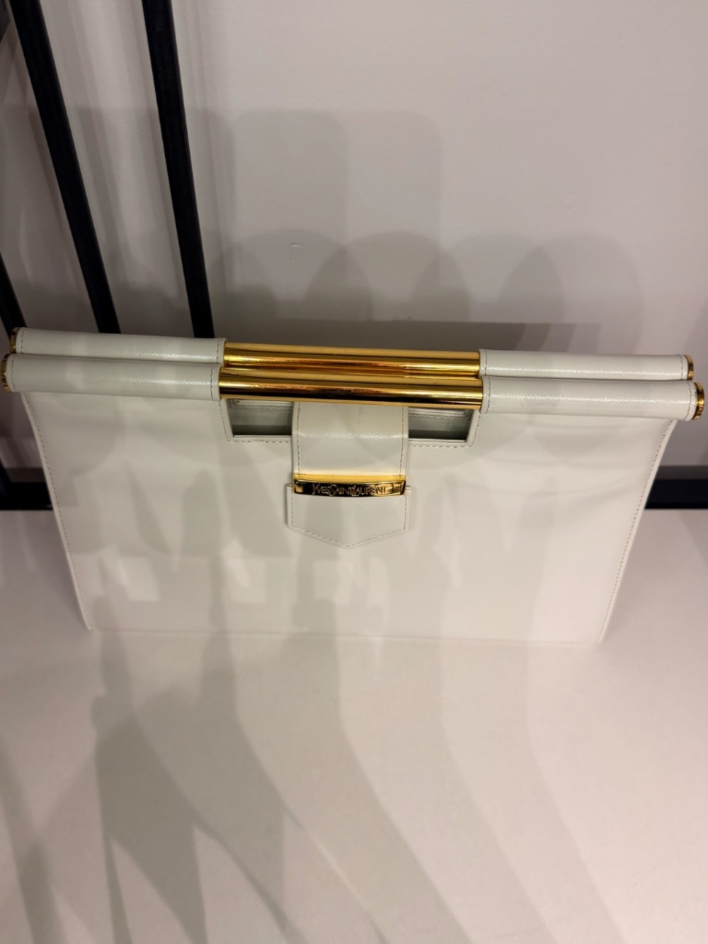Yves Saint Laurent Vintage Structured Clutch – White